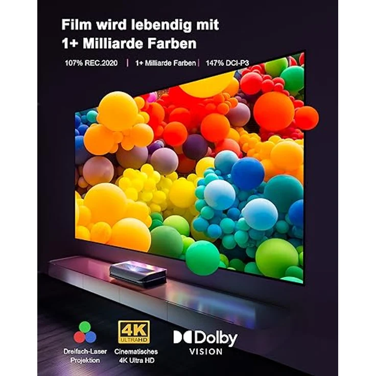 AWOL VISION LTV-3000 Pro 4K 3D RGB Laser Ultrakurzdistanz Beamer, Dolby Vision & Atmos, HDR10+, 150" UST Laser TV Beamer Heimkino Laser Projector (inkl. Fire TV Stick 4K Max) - Schwarz – Bild 5