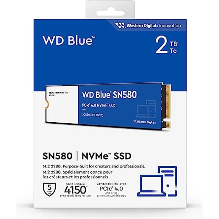 WD Blue SN580 2TB M.2 NVMe SSD, PCIe Gen4 x4, mit bis zu 4.150 MB/s Lesegeschwindigkeit – Bild 4