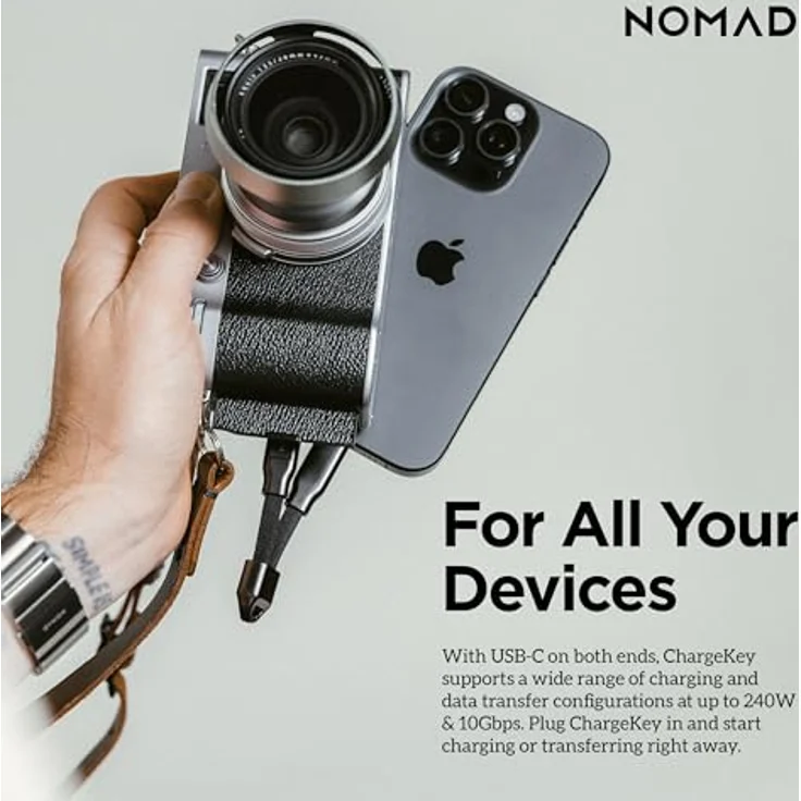NOMAD ChargeKey V2, USB C auf USB C Schlüsselanhänger Ladegerät, robust und tragbar für iPhone, 240 Watt Ladegeschwindigkeit, Schwarz – Bild 3