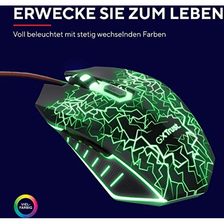 Trust Gaming GXT 783X Izza Gaming Maus mit Mauspad, 800-4000 DPI, LED-Beleuchtung, 180 cm USB-Kabel, Mouse Pad mit rutschfeste Unterseite, Computer Maus mit Kabel für Laptop, PC, Desktop, Schwarz – Bild 3