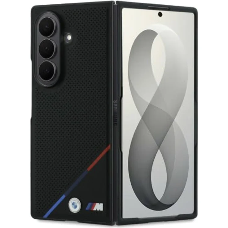 BMW M Leather Perforated Tricolor Stripe MagSafe Case für Samsung Galaxy Z Fold 8 Ultra, Schwarz – Bild 1