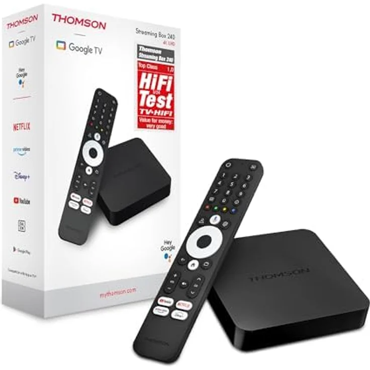 Thomson Streaming Box 240, 4K UHD, Google TV, Google Voice Control, WiFi Googlecast Built-in