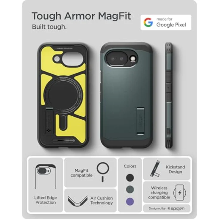 Spigen Tough Armor MagFit für Google Pixel 10a – XRD-Pad Stoßdämpfung, militärgeprüfter Schutz, Kickstand, kompatibel mit MagSafe – Abyss Green – Bild 3