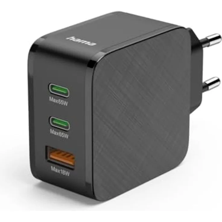 Hama Schnellladegerät, 65 W mit 2x USB-C PD und 1x USB-A QC, Schwarz