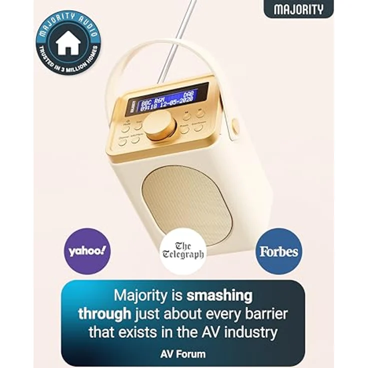 MAJORITY Little Shelford DAB Plus Radio, Küchenradio UKW mit Bluetooth, batteriebetrieben oder Steckdosenradio, Mini Digitalradio mit Doppelalarm, cremefarben – Bild 5