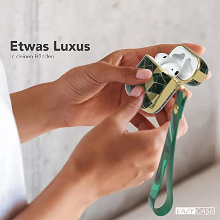 EAZY CASE Kopfhörer-Schutzhülle IMD Motiv Case für Apple AirPods 1 & 2, Stoßfest, Grün / Gold – Bild 3