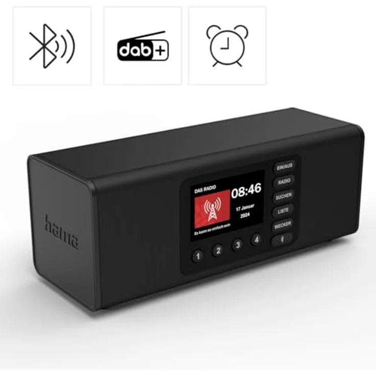 Hama Digitalradio DR2002BT, FM/DAB/DAB+/Bluetooth RX, Radiowecker, Stereo, SW (DAB, DAB+, FM, Bluetooth), Radio, Schwarz – Bild 2