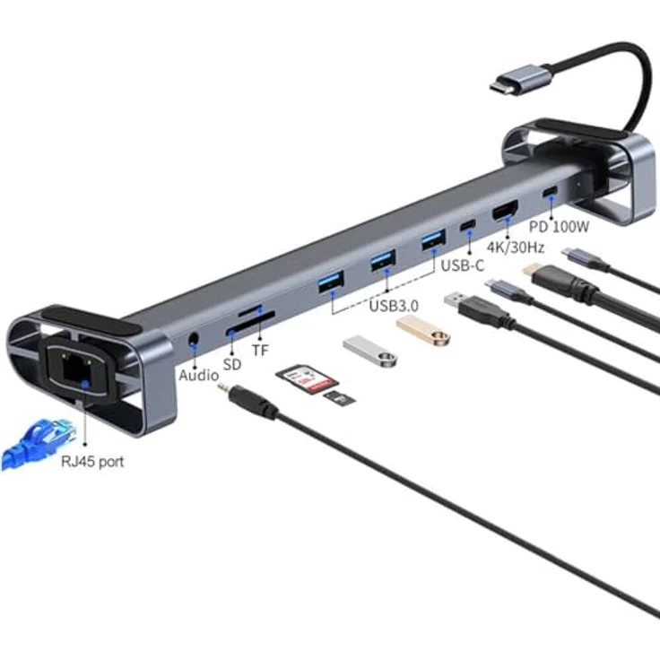 H36CS 11 in1 USB C Docking Station Halterung USB C Adapter mit 4K HDMI, 3 USB 3.0, USB Typ C Stromversorgung, PD Laden, SD/TF Kartenleser, Ethernet, 3,5 mm Audio Buchse kompatibel mit MacBook Pro/Air – Bild 2