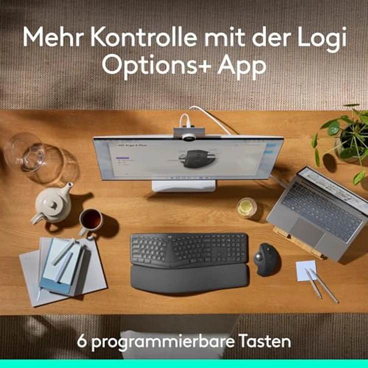 Logitech MX Ergo S Advanced kabellose Trackball-Maus, ergonomische Maus mit schnellem USB-C Laden, Bluetooth und verschlüsseltem Dongle, 6 programmierbare Tasten - Graphit – Bild 5