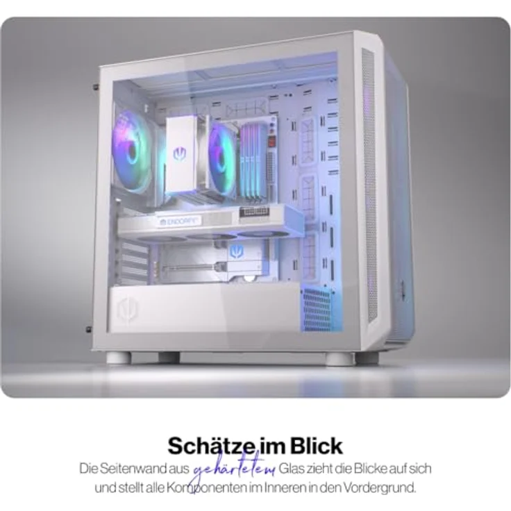 ENDORFY Arx 700 White ARGB, Gaming PC Gehäuse ATX mit 4x 140-mm ARGB-Lüftern, luftiger Mesh-Front und -Deckel, Platz für zwei 360mm Radiatoren für AIO Wasserkühlung – Bild 4