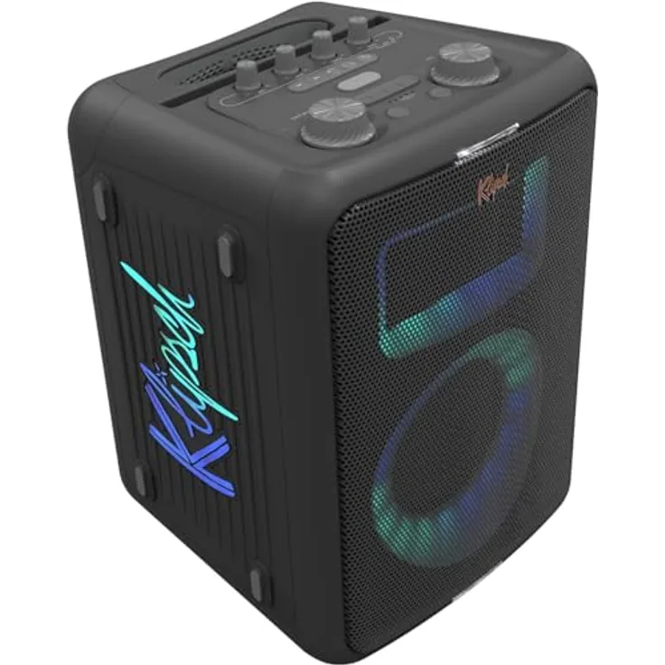 Klipsch Vegas Music City Party Speaker, Bluetooth-Lautsprecher mit 6 Lichtshow-Einstellungen, 8 Stunden Akkulaufzeit, IPX4 wasserfest, Mikrofon inklusive, pole mountable