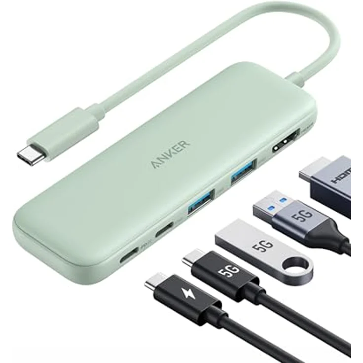 Anker USB C Hub, 332 USB-C Hub (5-in-1) mit 4K HDMI Display, 5Gbps Datenanschluss und 2 USB-A Ports, Schwarz – Bild 1