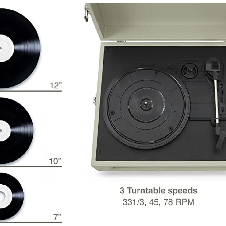 Crosley Voyager Plattenspieler mit 2 Lautsprecher, Bluetooth In & Out und AUX - 3 Speed Retro Schallplattenspieler - Für 7", 10" und 12" Vinyl - Tragbar mit Integriertem Koffer - Dune – Bild 2