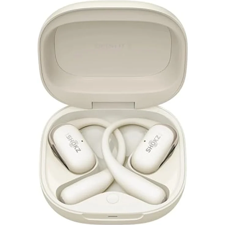SHOKZ OpenFit 2, Kabellose Ohrbügelkopfhörer mit Rauschunterdrückung, IP55 wasserdicht, beige – Bild 3