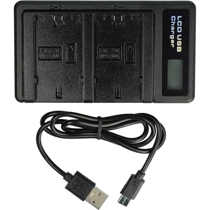 vhbw Dual USB-Micro-USB Akkuladegerät kompatibel mit Sony Alpha a7 III Digitalkamera Camcorder Action Cam-Akku - Ladeschale + Micro-USB-Kabel