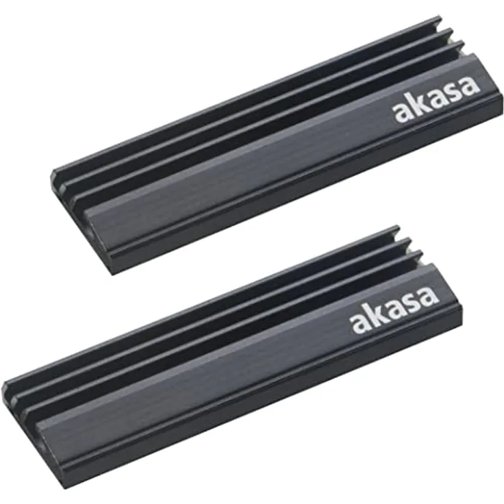 Akasa M.2 SSD Kühlkörper, Aluminium Kühlkörper, mit Thermoklebeband, 71 x 22 x 6,4 mm, passend für M.2 2280 SSD, Schwarz, 2 Stück, A-M2HS01-KT02