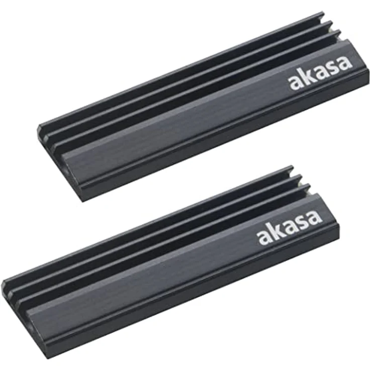Akasa M.2 SSD Kühlkörper, Aluminium Kühlkörper, mit Thermoklebeband, 71 x 22 x 6,4 mm, passend für M.2 2280 SSD, Schwarz, 2 Stück, A-M2HS01-KT02 – Bild 1