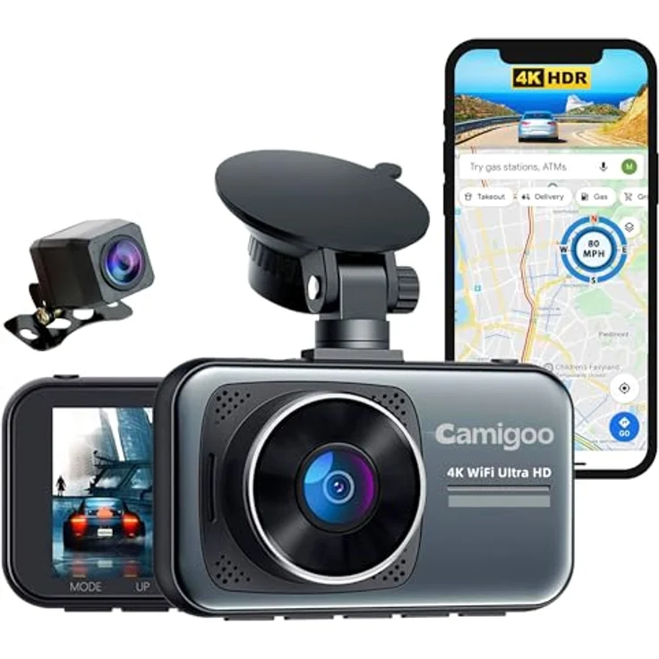 Camigoo D1 Pro Dashcam, Ultra 4K & Full HD mit Sony Starvis, 3,2" IPS-Bildschirm, WiFi & GPS, 64 GB SD-Karte, geeignet für vertikale Scheiben – Bild 1