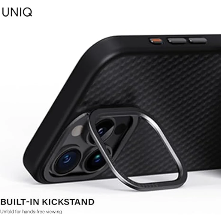 UNIQ KEVA MAX, Schutzhülle für iPhone 16 Pro Max, Aramidfaser, Carbon-Schwarz, mit verbessertem Magnetladen und integriertem Kameraflip-Ständer – Bild 2