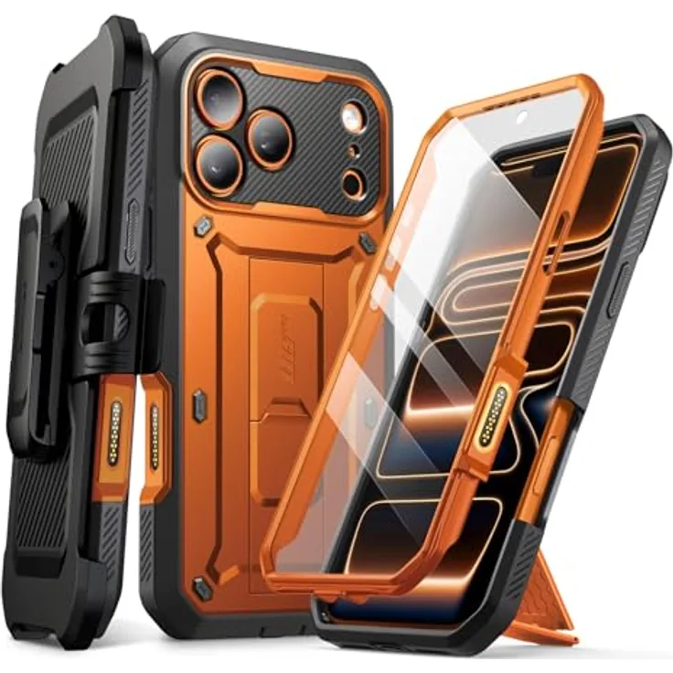 SUPCASE UBeetle Pro für iPhone 17 Pro Max, 6.9” Outdoor Hülle mit Kamerasteuerungstaste, 360° Bumper Schutzhülle, Displayschutz, Ständer und Gürtelclip, Coral