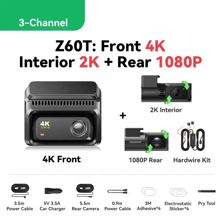 StarTech Z60T Dashcam 3-Kanal, 4K/2K/1080p, HDR-Nachtsicht, ADAS, GPS, WLAN 6, inkl. 64-GB-SD-Karte