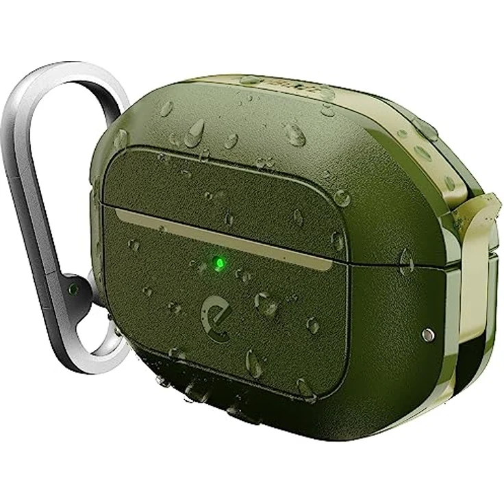 KeyBudz ElementProof für AirPods Pro 2 Case mit Schloss, vollständig wasserdichtes AirPods Pro Etui 2. Generation, robuster Schutz, Hartschalenhülle, Karabiner für AirPods Pro 1 & 2 - Grün Dunkelgrün – Bild 1