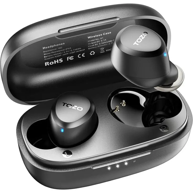 TOZO A1 Mini Kabellos Bluetooth 5.3 für kleine Ohren In-Ear-Kopfhörer (Bluetooth 5.3: Genießen Sie eine stabile und zuverlässige Verbindung bis zu 12 Meter Entfernung., mit APP Steuerung, 30 Std Premium Sound, IPX5 Wasserdicht)