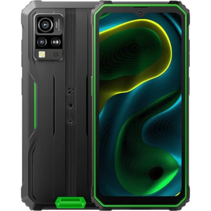 Blackview BV4800 SE Outdoor Smartphone, 6,56 Zoll HD+ Display, 12GB RAM, 64GB ROM, IP68/IP69K, 5100mAh Akku, Dual-Kamera, Android 15, Schwarz (Grün) – Bild 1
