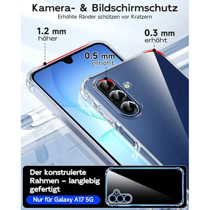 LeYi Transparent Handyhülle für Samsung Galaxy A18/A17 4G/5G mit 2 Schutzfolien, Stoßfest, Dünn, Weich TPU, Kameraschutz, Crystal Clear Cover Case – Bild 3