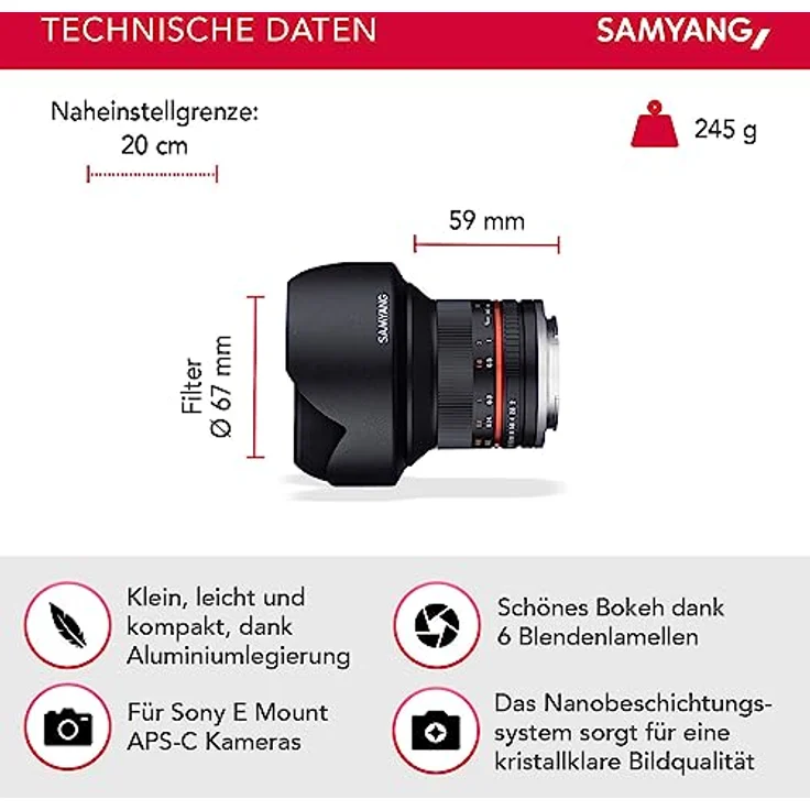 Samyang 12mm F2.0 Objektiv für Anschluss Sony E - schwarz – Bild 2
