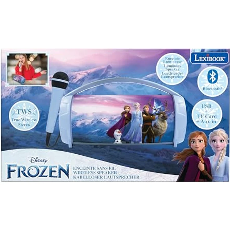 Lexibook Beleuchteter kabelloser Bluetooth-Lautsprecher mit Mikrofon Frozen, mehrfarbige Lichteffekte, 1200-mAh-Akku – Bild 6