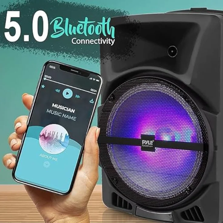 Pyle Partybox 800W, Bluetooth Lautsprecher mit DJ Lichtern, Teleskopgriff & Rollen, FM, TF/AUX/EQ – Bild 4