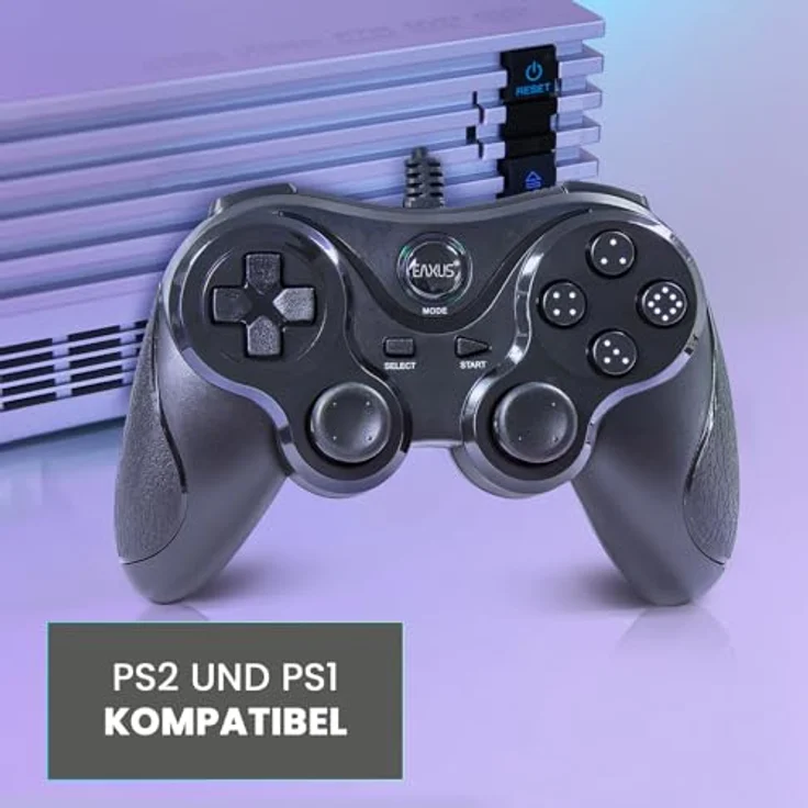 Eaxus Double Shock Controller für PS2, 2er Set Gamepad mit Vibration, schwarz – Bild 4