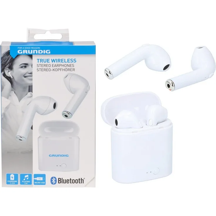 Grundig SonicFree Flex Bluetooth-Ohrhörer in Weiß mit USB-C & Ladecase (Kabellos, Bluetooth 5.0, Google Assistant, Siri, Bixby)