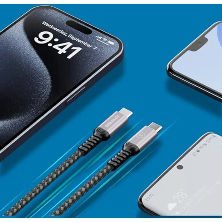 Wicked Chili 5x Dual USB-C Kabel 100W, 1m schwarz, 4K@60Hz, 10 Gbps Datentransfer, kompatibel mit iPhone, MacBook und Samsung – Bild 5