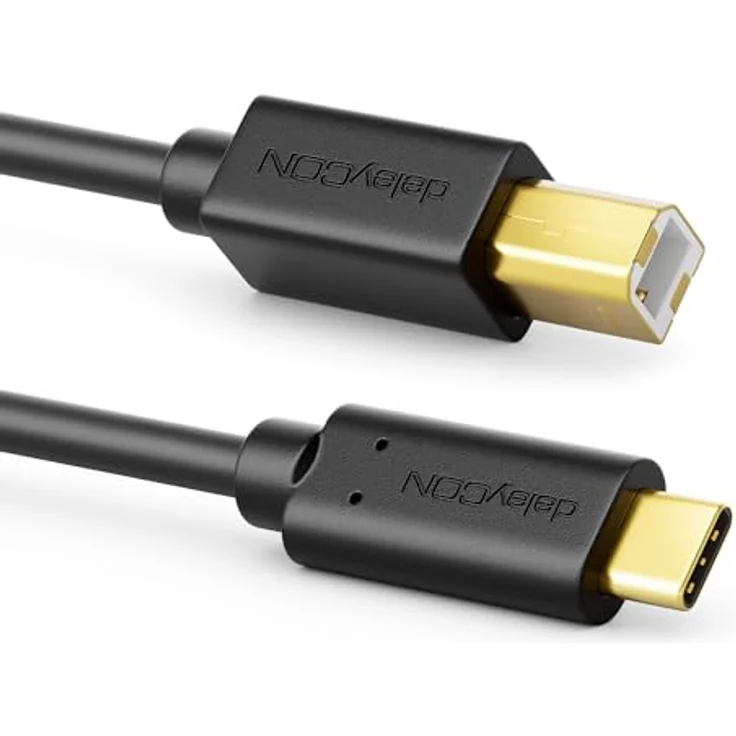 deleyCON 2m USB 2.0 Kabel - Stecker Typ C auf USB B - Datenkabel Druckerkabel Kompatibel mit Apple Huawei Samsung Dell Lenovo iMac PC Laptop Computer Drucker Externe Festplatte Scanner - Schwarz – Bild 2