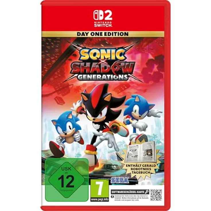 SEGA Sonic x Shadow Generations Day One Edition, Nintendo Switch 2 Spiel mit Remaster von Sonic Generations und 28-seitigem Gerald Robotnik Notizbuch