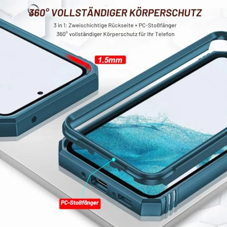 LeYi Hülle für Samsung Galaxy A54 5G, Hybrid Kammeraabdeckung mit Objektivschutz, kratzfest, blau, inkl. 2 Glasfolien und Ringhalterung – Bild 5