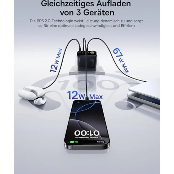 Baseus Picogo 100W USB C Ladegerät, 3-in-1 Schnellladegerät mit Smart Display, Touch Control und GaN Technologie, kompakt und faltbar, kompatibel mit MacBook, iPhone 17/16/15/14, Samsung, Pixel und mehr – Bild 5
