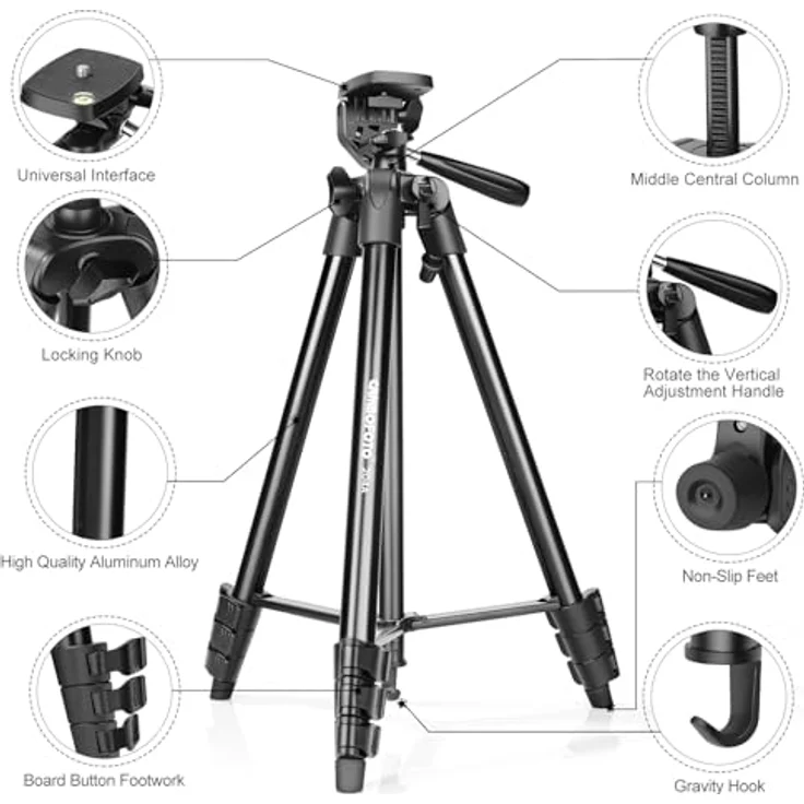 CAMBOFOTO Leichtes Smartphone-Stativ, Aluminium-Stativ mit flexibler Höhenverstellung und Handyhalterung – Bild 2