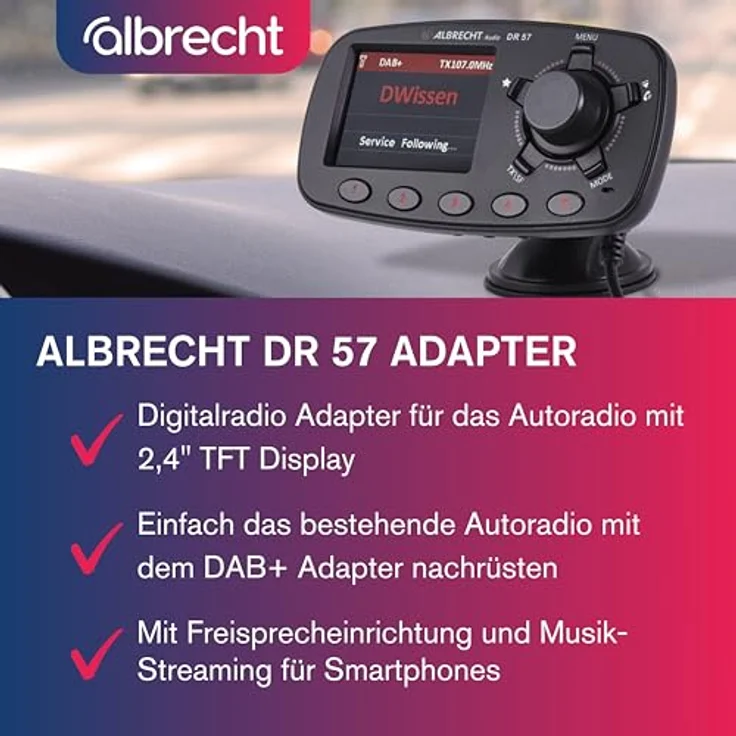 Albrecht DR57 DAB+ Empfänger mit Freisprechfunktion, Bluetooth, Saugnapfhalterung und 30 Favoritenspeichern – Bild 3