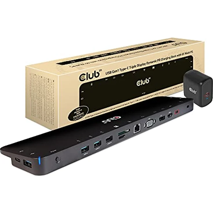 Club3D USB Gen1 Typ-C Triple Display Dynamic PD Charging Dock mit 65 Watt Ladegerät – Bild 1