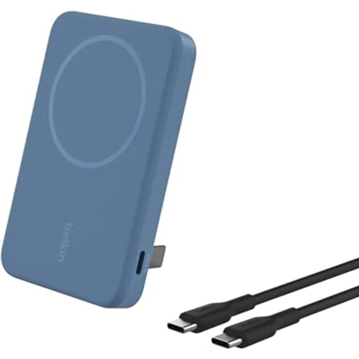 Belkin BoostCharge Pro 5000mAh kabellose Powerbank mit Qi2 und MagSafe, tragbares Ladegerät mit integriertem Ständer für iPhone 16, 15, 14, 13, 12 – Blau – Bild 1