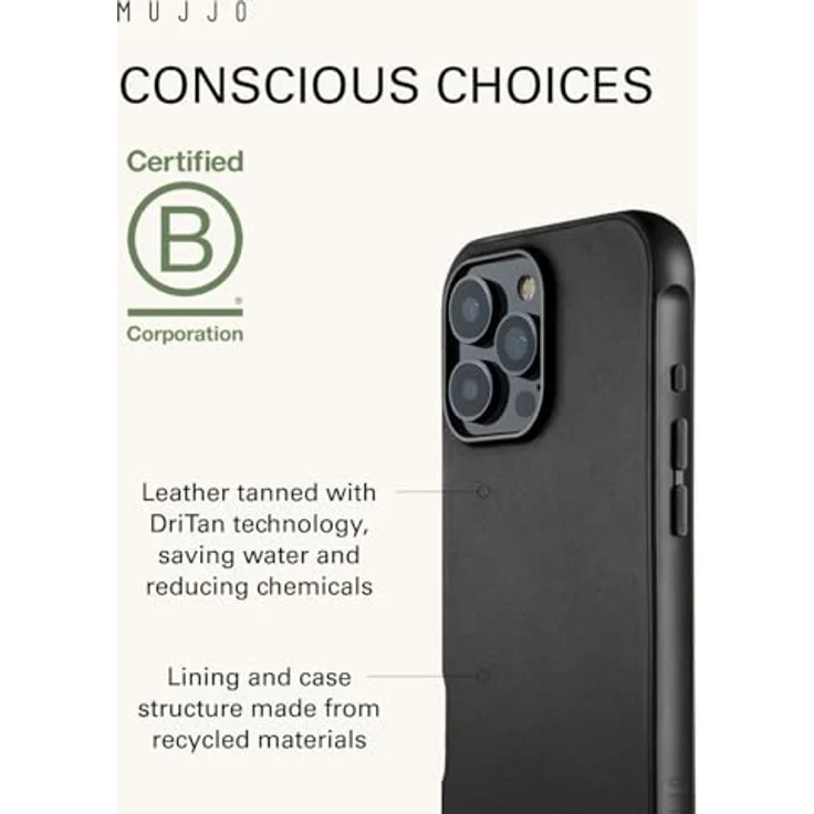 Mujjo Leather Shield Case iPhone 16 Pro Max Schwarz - Impactcore-Technologie, Magsafe-Leistung, europäisches Leder – Bild 4