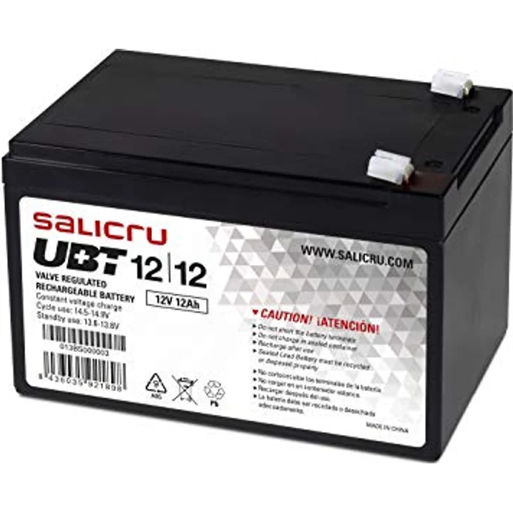Salicru UBT 12V/12Ah, Wiederaufladbarer Blei-Bleidioxid Akku für USV-Systeme, wartungsfrei und hermetisch versiegelt – Bild 1