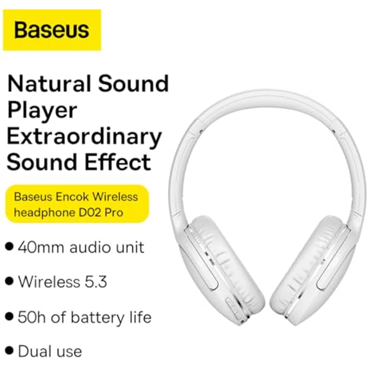 Baseus Encok D02 Pro, Over-Ear-Kopfhörer mit Bluetooth 5.0, kabellos, weiß – Bild 3