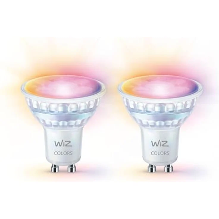 WiZ GU10 smarte LED Lampe im Glasdesign - 50W GU10 Ersatz, 2er-Pack, 16 Mio. Farben + Weißschattierungen, WLAN/Bluetooth, Sprach- / App-Steuerung, funktioniert mit Google Home, Alexa und HomeKit – Bild 1