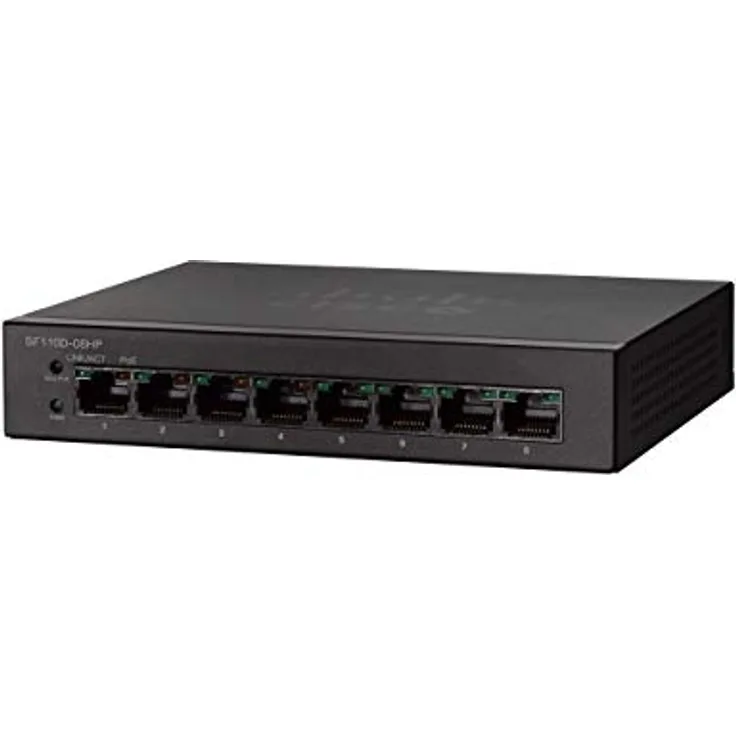 Cisco Small Business SF110D-08HP, No Managed L2 Fast Ethernet (10/100), Schwarz, Unterstützung Power Over Ethernet (PoE)