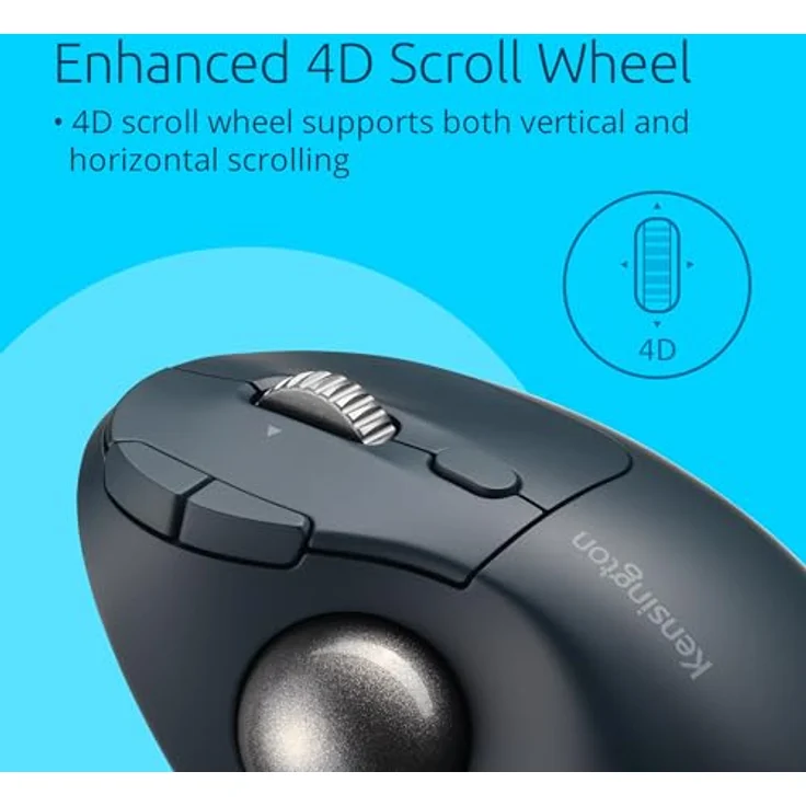 Kensington Trackball Pro Fit Ergo TB550 (Kabellos, Kabelgebunden), Maus, Blau, Grau, Schwarz – Bild 4