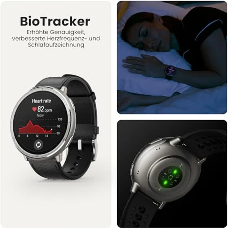 Amazfit Active 2 Premium – Edelstahl, schwarzes Lederarmband, 1,32" AMOLED, GPS, iOS & Android kompatibel, Unisex – Bild 5